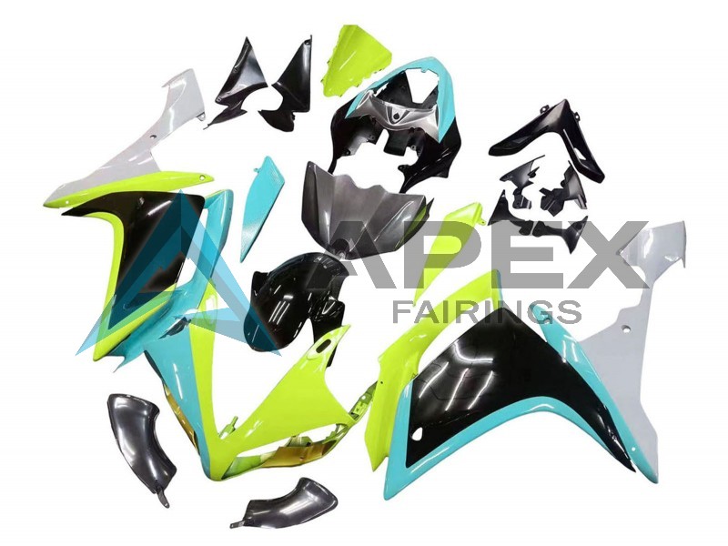 Light Blue Lime Green Black - Yamaha R1 / YZF-R1 (2007-2008) ABS Fairings | Apex Fairings — view 3