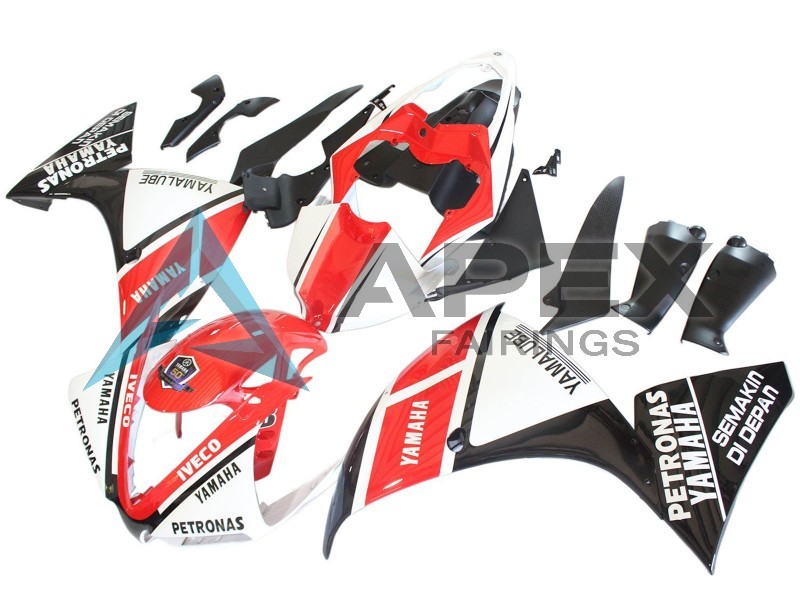 White Red Glossy Black Petronas - Yamaha R1 / YZF-R1 (2012-2014) ABS Fairings | Apex Fairings — view 2