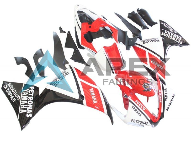 White Red Glossy Black Petronas - Yamaha R1 / YZF-R1 (2012-2014) ABS Fairings | Apex Fairings — view 3