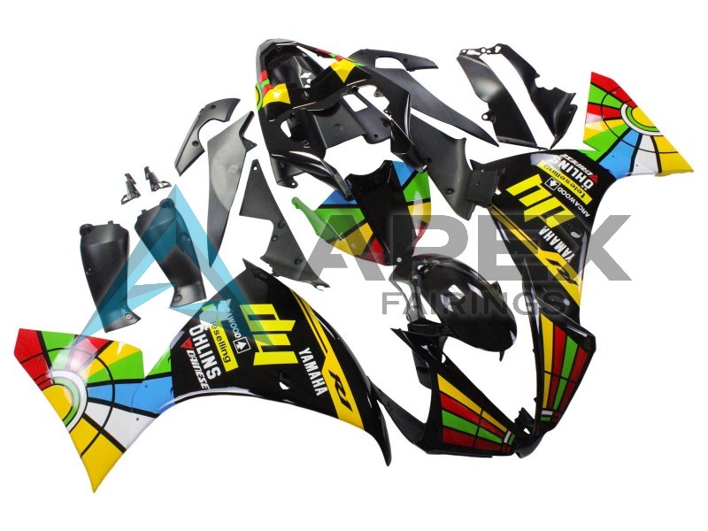 Glossy Black Yellow Green Blue Red Color Wheel - Yamaha R1 / YZF-R1 (2012-2014) ABS Fairings | Apex Fairings — view 2