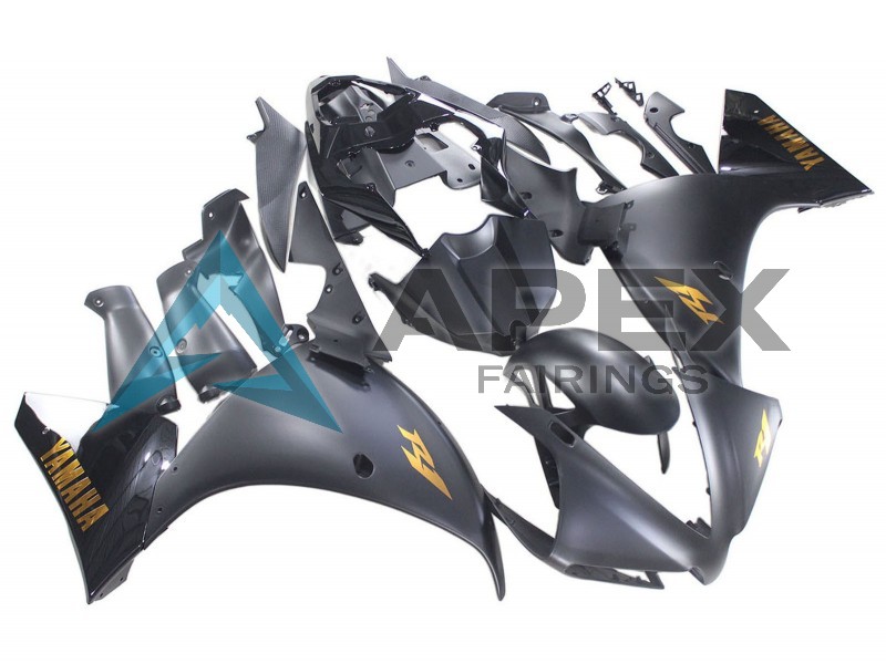 Matte Black Gold Decals - Yamaha R1 / YZF-R1 (2012-2014) ABS Fairings | Apex Fairings — view 2