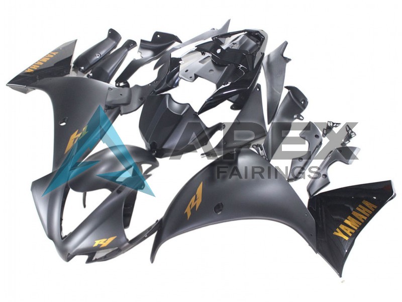 Matte Black Gold Decals - Yamaha R1 / YZF-R1 (2012-2014) ABS Fairings | Apex Fairings — view 3