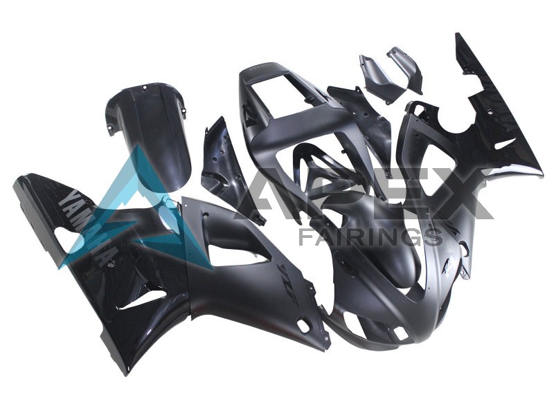 Matte Black Glossy Black - Yamaha R1 / YZF-R1 (1998-1999) ABS Fairings | Apex Fairings — view 2