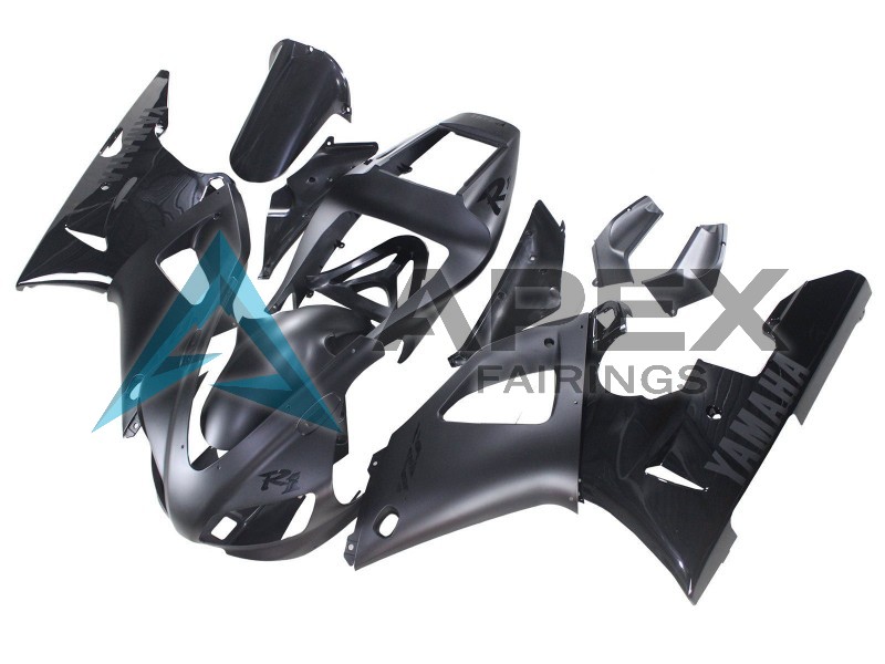 Matte Black Glossy Black - Yamaha R1 / YZF-R1 (1998-1999) ABS Fairings | Apex Fairings — view 3
