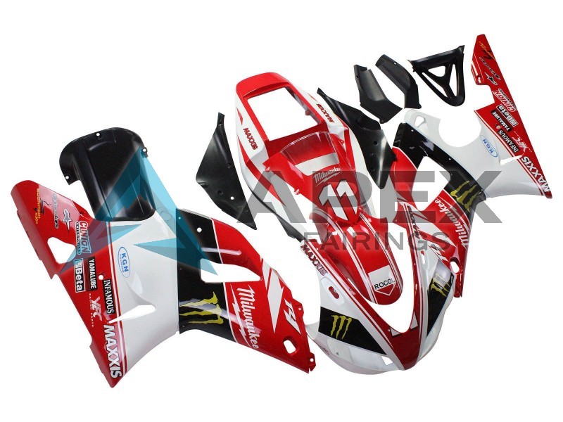 Red White Black Yellow Monster Milwaukee MAXXIS 11 - Yamaha R1 / YZF-R1 (1998-1999) ABS Fairings | Apex Fairings — view 3