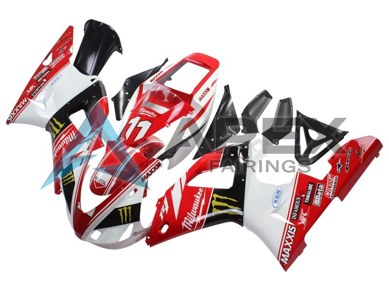 Red White Black Yellow Monster Milwaukee MAXXIS 11 - Yamaha R1 / YZF-R1 (1998-1999) ABS Fairings | Apex Fairings — view 4