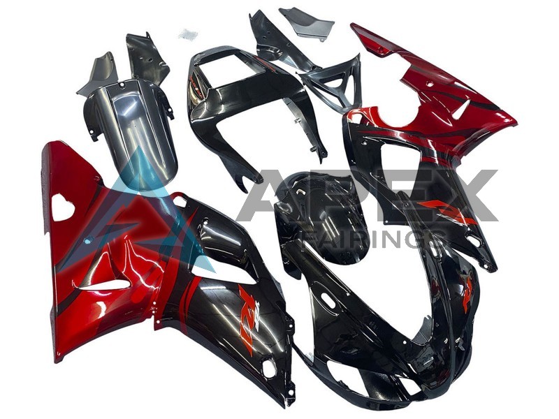 Glossy Black Red - Yamaha R1 / YZF-R1 (1998-1999) ABS Fairings | Apex Fairings — view 2