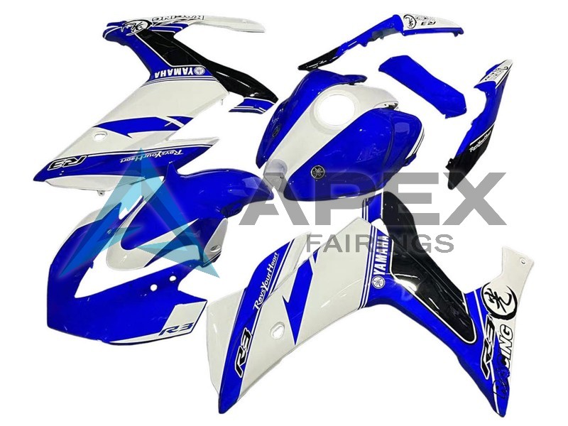 White Blue Black Racing - Yamaha R3 / R25 / YZF-R3 / YZF-R25 (2015-2018) ABS Fairings | Apex Fairings — view 3
