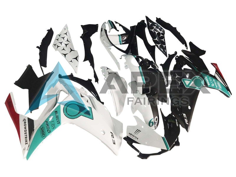 White Green Glossy Black - Yamaha R3 / R25 / YZF-R3 / YZF-R25 (2015-2018) ABS Fairings | Apex Fairings — view 2