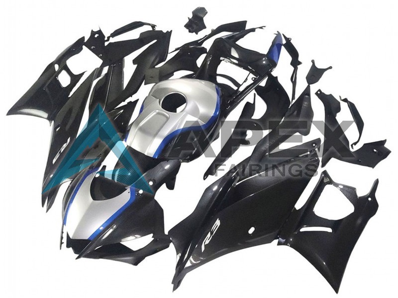 Black Carbon Fiber Style Silver Blue - Yamaha R3 / R25 / YZF-R3 / YZF-R25 (2022-2024) ABS Fairings | Apex Fairings — view 2