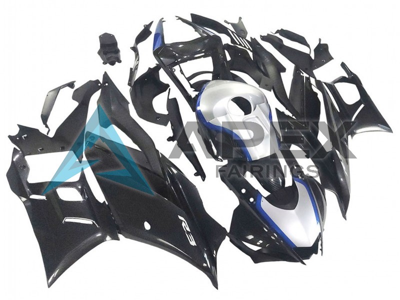 Black Carbon Fiber Style Silver Blue - Yamaha R3 / R25 / YZF-R3 / YZF-R25 (2022-2024) ABS Fairings | Apex Fairings — view 3