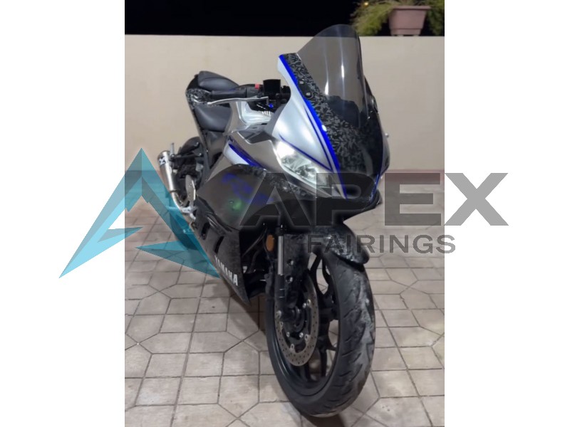 Marble Black Silver Blue Forged Carbon Fiber Style - Yamaha R3 / R25 / YZF-R3 / YZF-R25 (2022-2024) ABS Fairings | Apex Fairings — view 2
