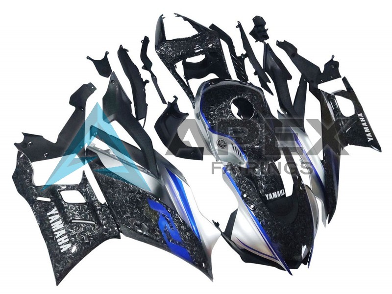 Marble Black Silver Blue Forged Carbon Fiber Style - Yamaha R3 / R25 / YZF-R3 / YZF-R25 (2022-2024) ABS Fairings | Apex Fairings — view 3