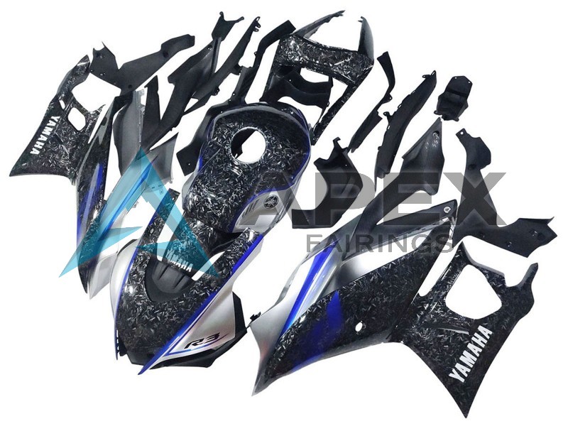 Marble Black Silver Blue Forged Carbon Fiber Style - Yamaha R3 / R25 / YZF-R3 / YZF-R25 (2022-2024) ABS Fairings | Apex Fairings — view 4