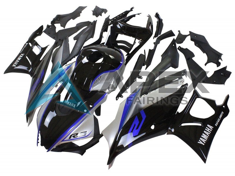 Silver Blue Glossy Black - Yamaha R3 / R25 / YZF-R3 / YZF-R25 (2022-2024) ABS Fairings | Apex Fairings — view 3
