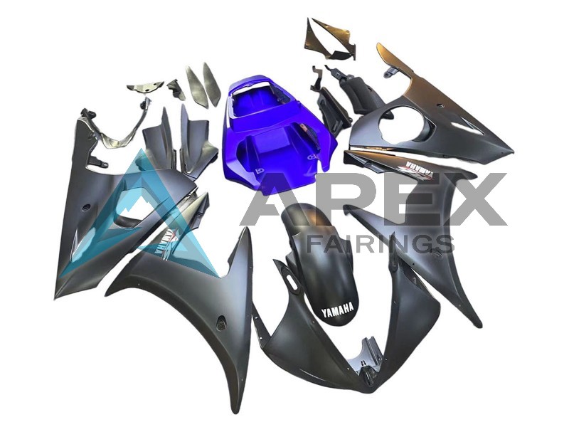Blue Matte Black - Yamaha R6 / YZF-R6 (2003-2004) ABS Fairings | Apex Fairings — view 3