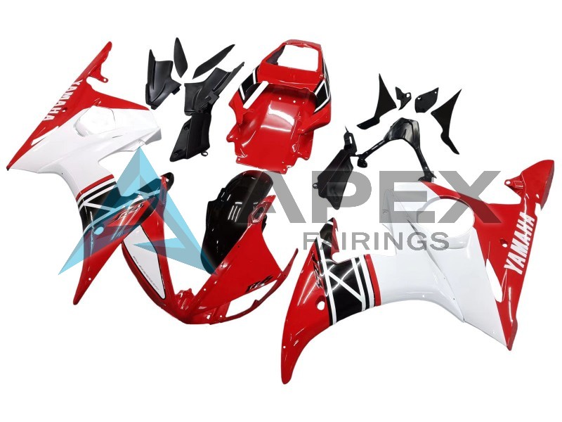 White Red Glossy Black - Yamaha R6 / YZF-R6 (2003-2004) ABS Fairings | Apex Fairings — view 2