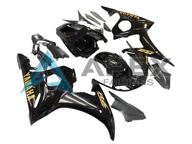 Glossy Black Gold Decals - Yamaha R6 / YZF-R6 (2003-2004) ABS Fairings | Apex Fairings — view 2