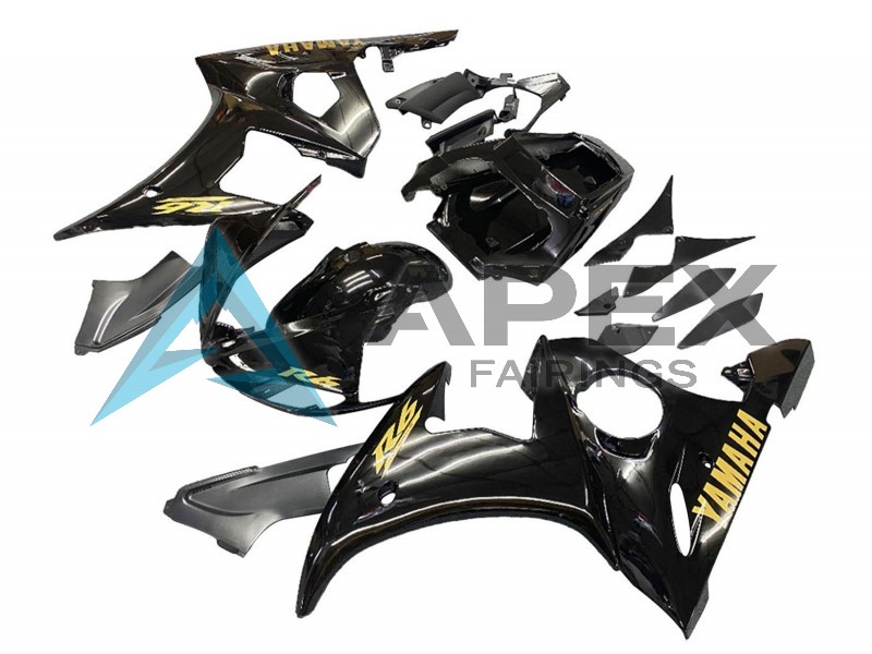 Glossy Black Gold Decals - Yamaha R6 / YZF-R6 (2003-2004) ABS Fairings | Apex Fairings — view 3