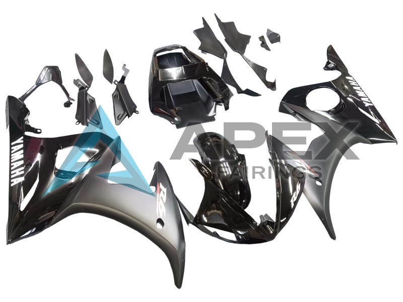 Glossy Black Matte Black White Decals - Yamaha R6 / YZF-R6 (2003-2004) ABS Fairings | Apex Fairings — view 2