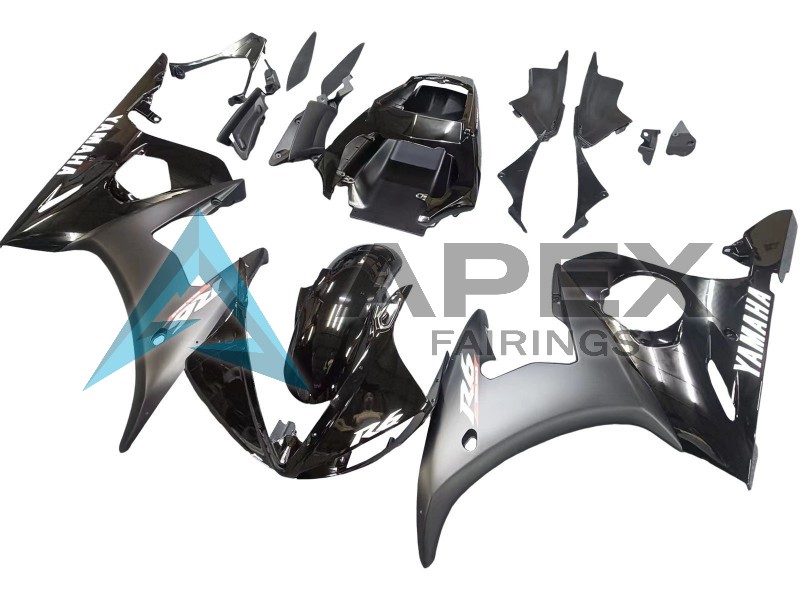 Glossy Black Matte Black White Decals - Yamaha R6 / YZF-R6 (2003-2004) ABS Fairings | Apex Fairings — view 3