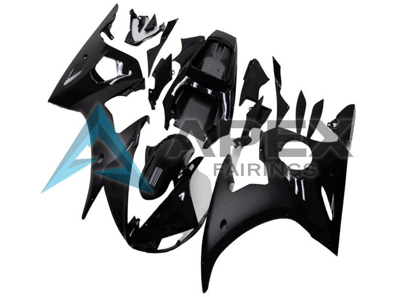Glossy Black Matte Black - Yamaha R6 / YZF-R6 (2003-2004) ABS Fairings | Apex Fairings — view 2