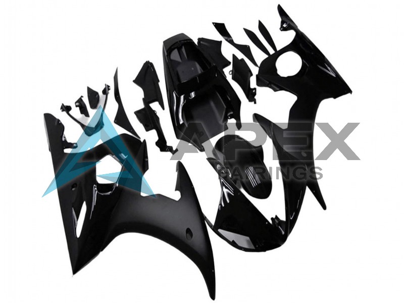 Glossy Black Matte Black - Yamaha R6 / YZF-R6 (2003-2004) ABS Fairings | Apex Fairings — view 3