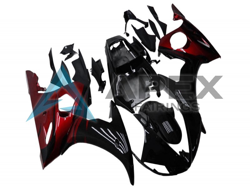 Glossy Black Red - Yamaha R6 / YZF-R6 (2003-2004) ABS Fairings | Apex Fairings — view 2