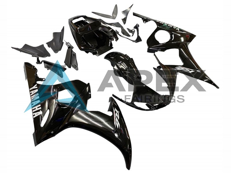 Glossy Black White Decals - Yamaha R6 / YZF-R6 (2003-2004) ABS Fairings | Apex Fairings — view 2