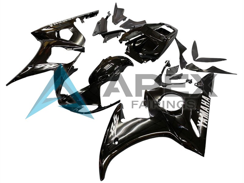 Glossy Black White Decals - Yamaha R6 / YZF-R6 (2003-2004) ABS Fairings | Apex Fairings — view 3