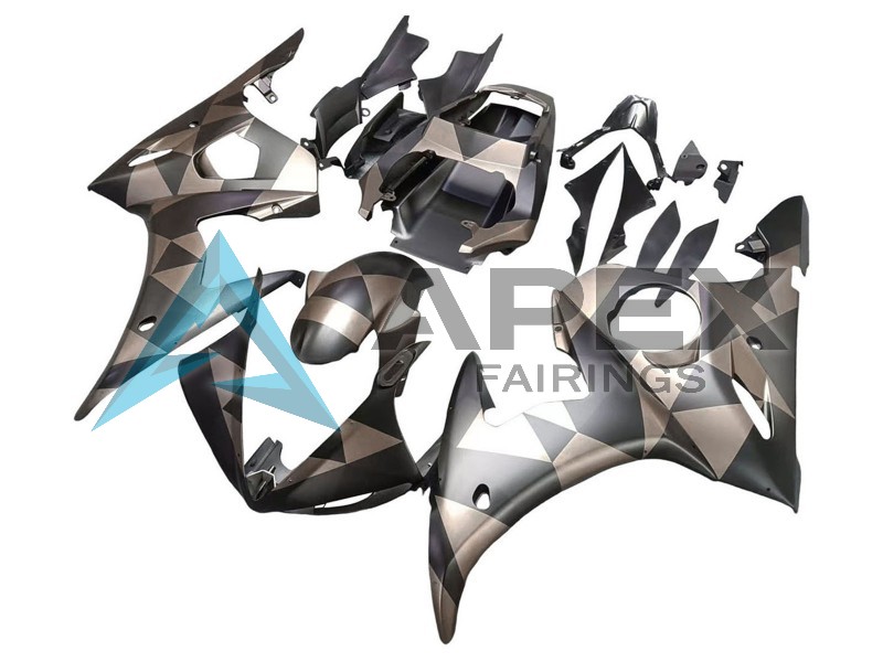 Grey Matte Black Geometric - Yamaha R6 / YZF-R6 (2003-2004) ABS Fairings | Apex Fairings — view 3