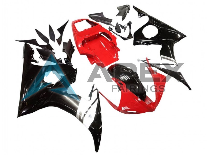 Red White Glossy Black - Yamaha R6 / YZF-R6 (2003-2004) ABS Fairings | Apex Fairings — view 3