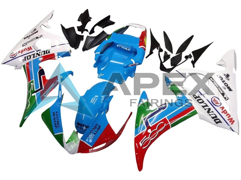 t Blue White Green Red Kastinee Dunlop Motul - Yamaha R6 / YZF-R6 (2005) ABS Fairings | Apex Fairings — view 2