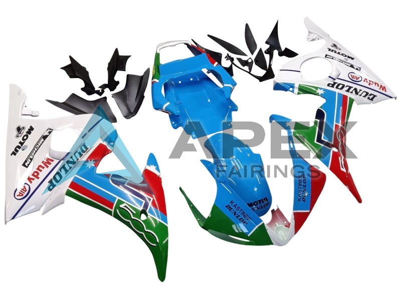 t Blue White Green Red Kastinee Dunlop Motul - Yamaha R6 / YZF-R6 (2005) ABS Fairings | Apex Fairings — view 3