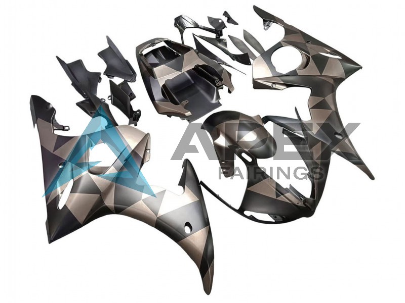 e Black Grey Geometric - Yamaha R6 / YZF-R6 (2005) ABS Fairings | Apex Fairings — view 2