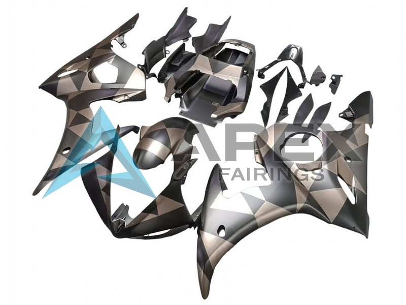 e Black Grey Geometric - Yamaha R6 / YZF-R6 (2005) ABS Fairings | Apex Fairings — view 3