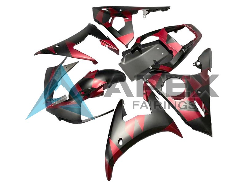 e Black Red Geometric - Yamaha R6 / YZF-R6 (2005) ABS Fairings | Apex Fairings — view 2