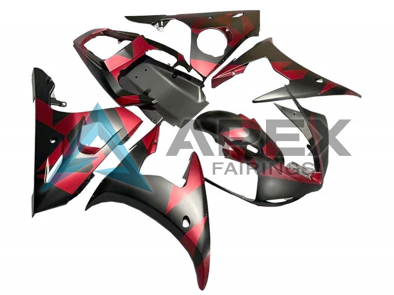 e Black Red Geometric - Yamaha R6 / YZF-R6 (2005) ABS Fairings | Apex Fairings — view 3