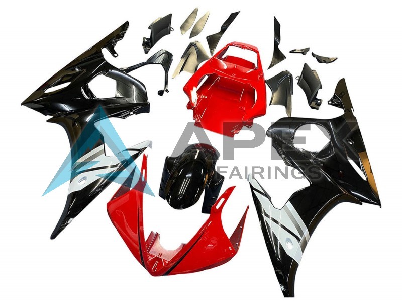 White Glossy Black - Yamaha R6 / YZF-R6 (2005) ABS Fairings | Apex Fairings — view 2