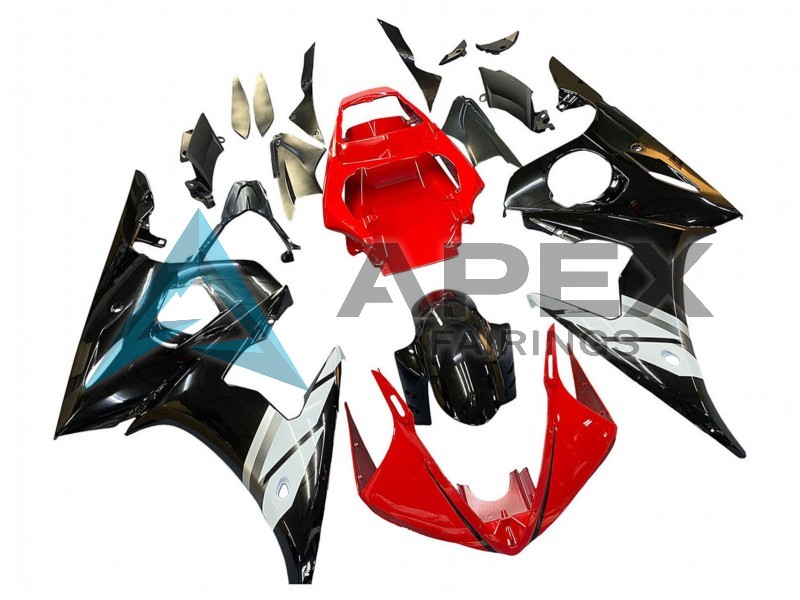 White Glossy Black - Yamaha R6 / YZF-R6 (2005) ABS Fairings | Apex Fairings — view 3