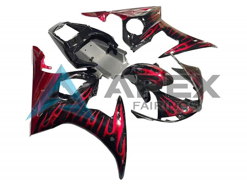 k with Red Flame - Yamaha R6 / YZF-R6 (2005) ABS Fairings | Apex Fairings — view 2