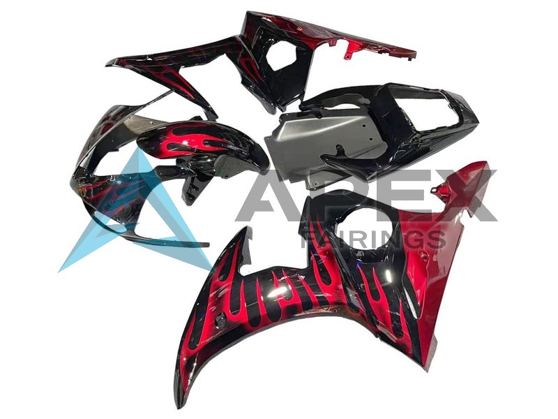 k with Red Flame - Yamaha R6 / YZF-R6 (2005) ABS Fairings | Apex Fairings — view 3