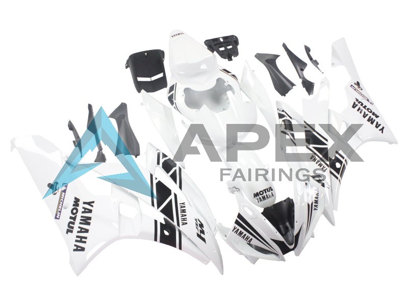 White Glossy Black Motul Michelin - Yamaha R6 / YZF-R6 (2006-2007) ABS Fairings | Apex Fairings — view 3