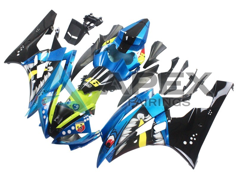 Blue Neon Green Black Shark - Yamaha R6 / YZF-R6 (2006-2007) ABS Fairings | Apex Fairings — view 3