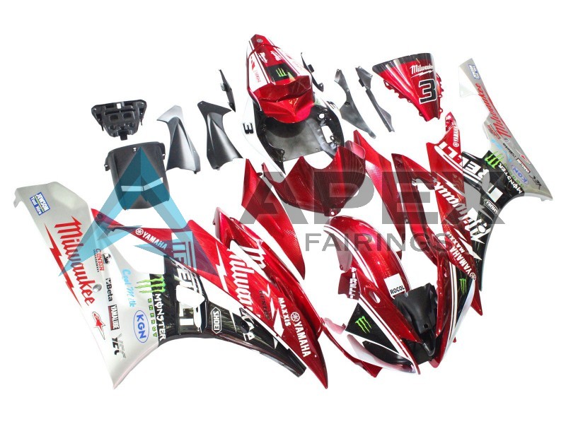 White Red Black Green Monster Milwaukee - Yamaha R6 / YZF-R6 (2006-2007) ABS Fairings | Apex Fairings — view 2