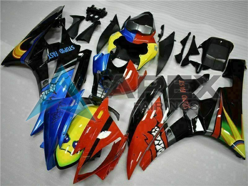 Yellow Blue Red Glossy Black Shark - Yamaha R6 / YZF-R6 (2006-2007) ABS Fairings | Apex Fairings — view 3