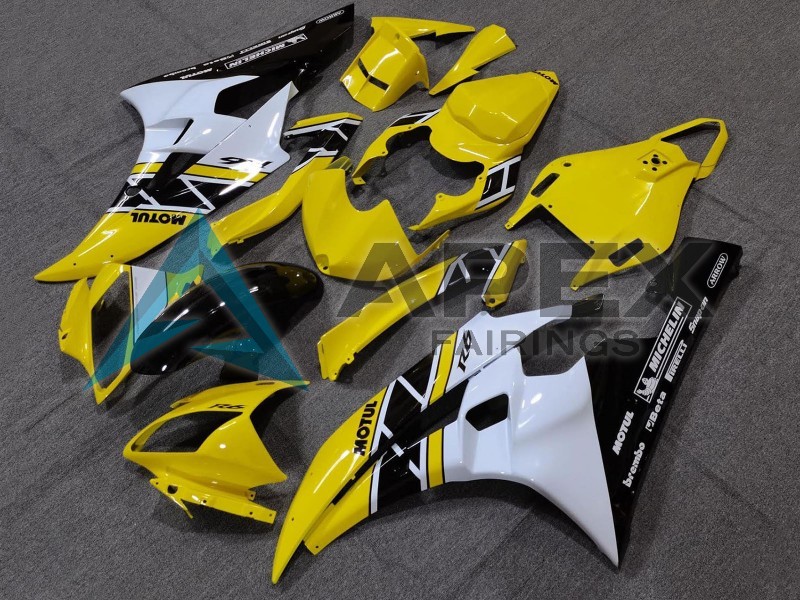 Yellow White Glossy Black Motul Michelin - Yamaha R6 / YZF-R6 (2006-2007) ABS Fairings | Apex Fairings — view 2