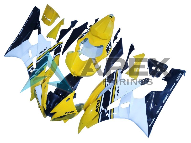 Yellow White Glossy Black Motul - Yamaha R6 / YZF-R6 (2006-2007) ABS Fairings | Apex Fairings — view 2