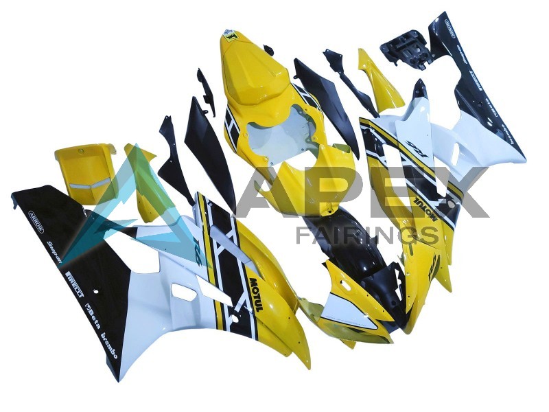 Yellow White Glossy Black Motul - Yamaha R6 / YZF-R6 (2006-2007) ABS Fairings | Apex Fairings — view 3