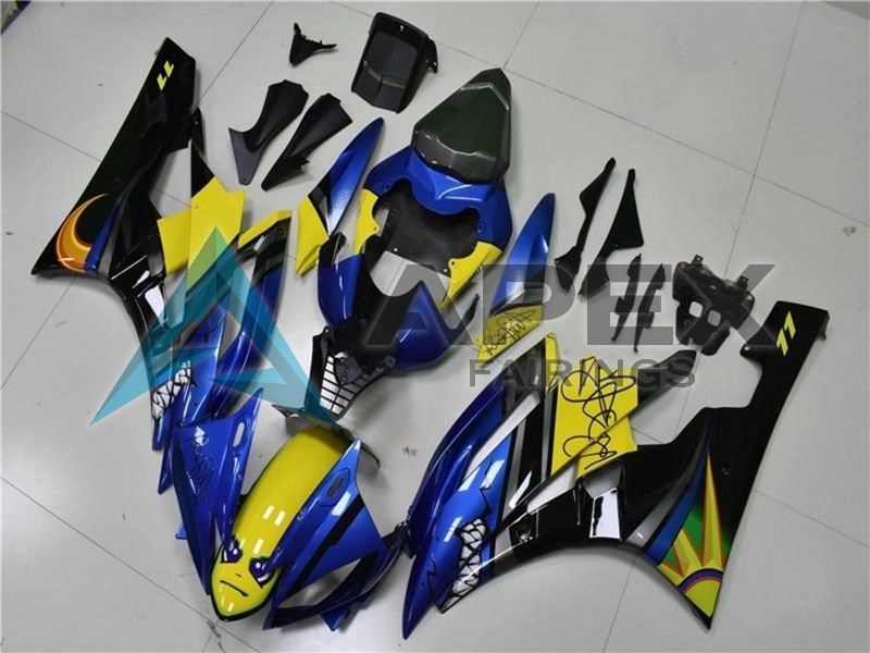 Blue Yellow Glossy Black Shark - Yamaha R6 / YZF-R6 (2006-2007) ABS Fairings | Apex Fairings — view 2